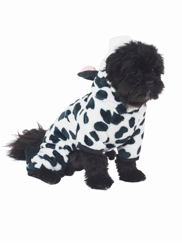 Milk cow soft dog onesie with hood