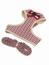 Cute red striped dog harness, bow tie and lead set