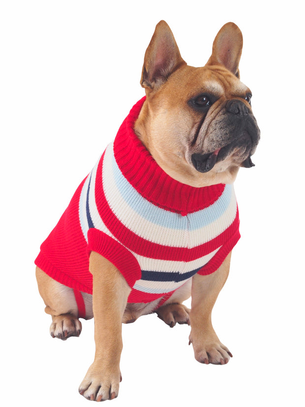 Warm knitted wool dog sweater jumper in red