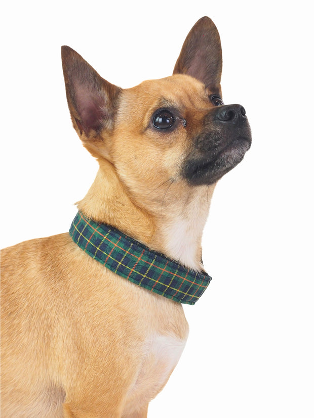 Dark Green Plaid Dog Collar