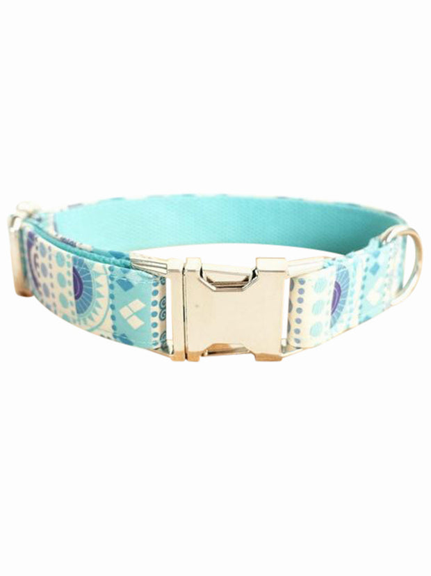 folk pattern blue lux dog collar