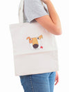 Dog themed canvas tote bag with zipper