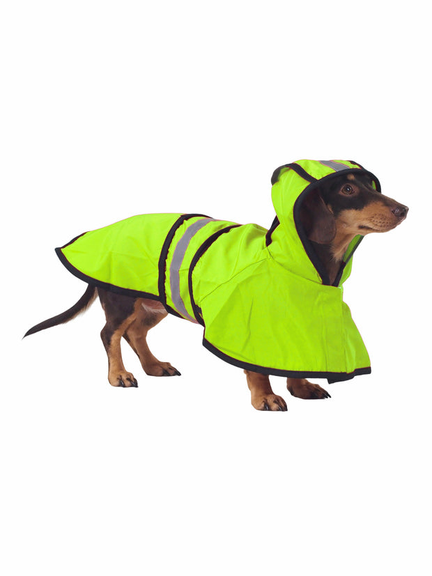 Hi-vis reflective dog raincoat with hood