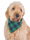 Cute cotton dog bandana in dark green plaid