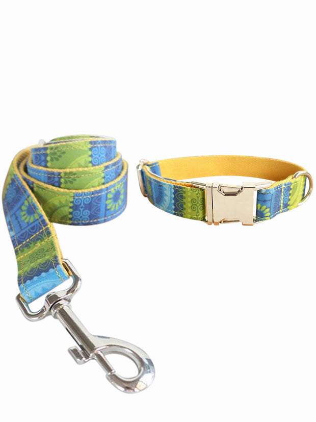luxury folk yellow dog collar and lead set